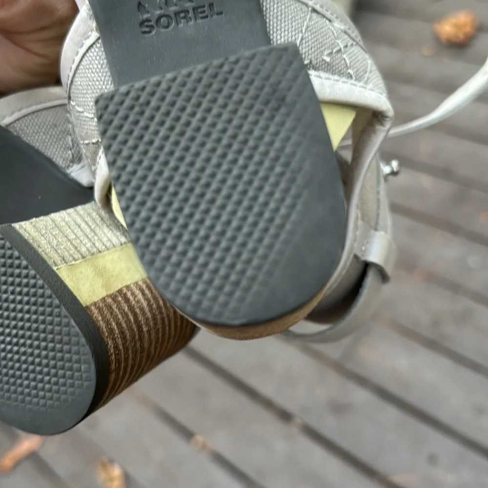 Sorel Addington Cuff Gray and Yellow Women's Sandals size 6